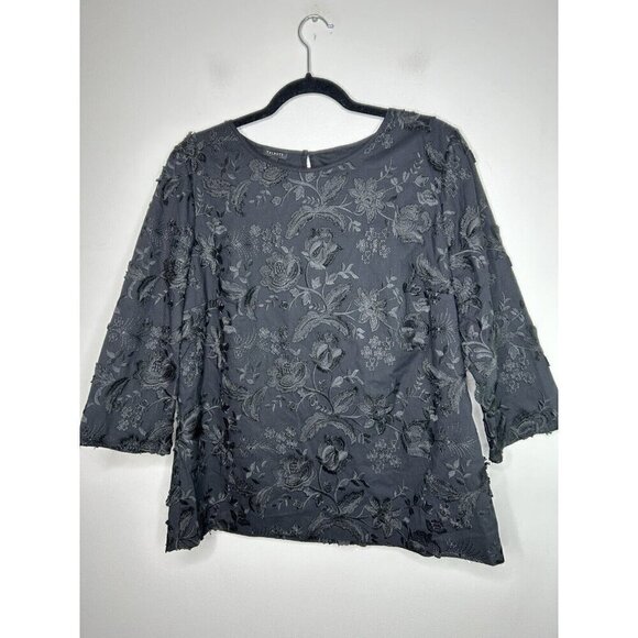 Talbots Embroidered Black Floral Blouse Womens Top Size 14 NWT - Picture 1 of 13